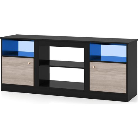 Mobile porta TV con illuminazione LED ergonomica per TV fino a 65 pollici 147 x 40 x 60 cm stile moderno e industriale legno nero 200018420