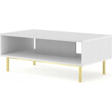 Table basse Blanc Mat 90x60x45 RAVI B FILET Pied Cadré or