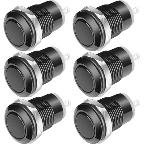 Bouton Poussoir - 6 Pièces - Acier Inoxydable - Étanche IP65 Momentané - Tableau Électrique Auto - Noir 12mm (1/5)