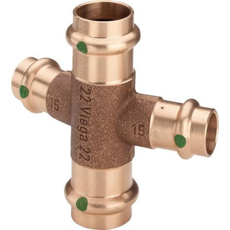 Viega Raccordo a croce Profipress Sanpress 24 gradi, d1 18, d2 15 Bronzo rosso Modello 2247, 325985