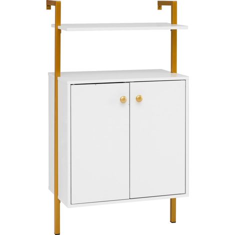Wandmontiertes 4-stöckiges Bücherregal mit Schrank, Weiß