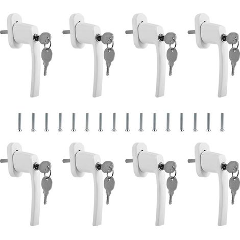 Set of 8 Lockable Aluminum Window Handles - Child Safety - With 35mm Long Rod Lock - White (1/5)