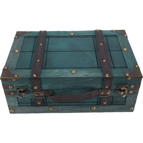 Coffre en bois vintage avec couvercle, malle de rangement, valise rétro, boîte portable, accessoires de photographie anciens, S 1624C-01 Vert (1/5)