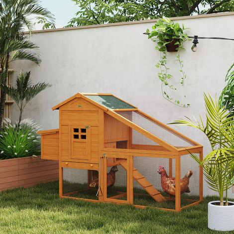 Poulailler cottage cage à sur poules pied multi-équipement bois massif pin pré-huilé 179 x 67 x 115 cm orange