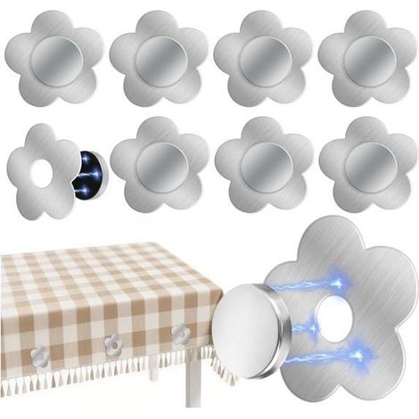 8 poids de nappe magnétiques en acier inoxydable, extra lourds, pour table extérieure (motif fleur). (1/5)