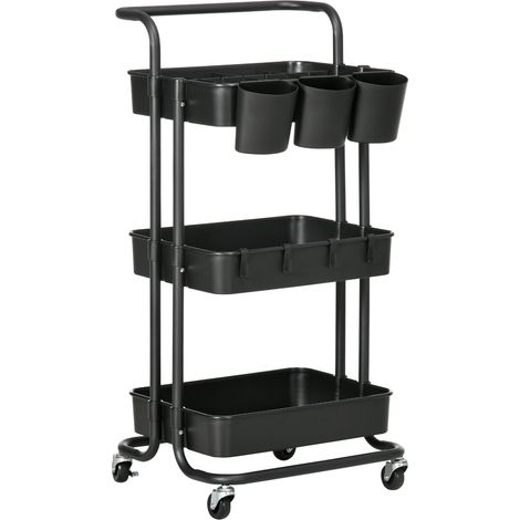 Desserte Stonebeck Chariot Cuisine Mobile Rangement Noir Acier ABS 3 Étagères (1/5)