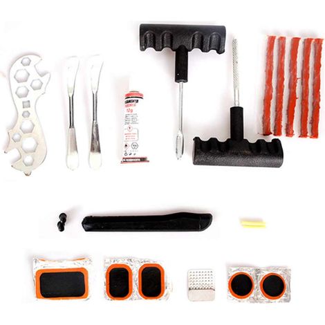 Kit Riparazione per Pneumatici Bicicletta Riparazione Camera d'Aria Bici Auto Moto Veicoli con Pneumatici in Gomma Kit da 22 Pezzi (1/2)