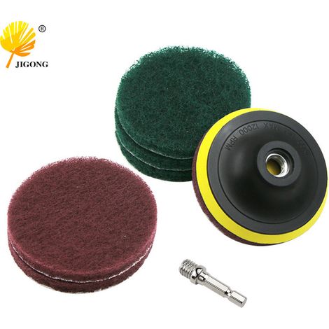 Disque de polissage et de meulage auto-adhésif de 7,6 cm (3 pouces) pour perceuse électrique, fibre ronde épaisse de 100 mm, trois disques à récurer rouges et trois verts (1/5)