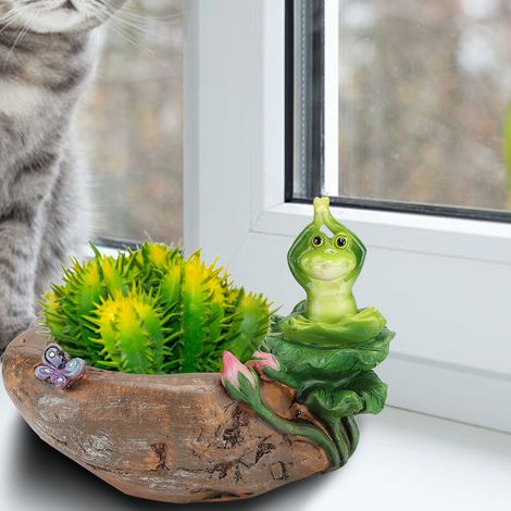 Mini-Blumentopf aus Kunstharz mit Cartoon-Tiermotiven, Tischdekoration für Sukkulenten, Frosch-Yoga-Motiv (1/5)