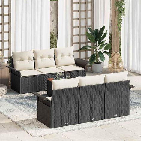 Conjunto de sofá de jardín 7 pcs Negro Poliratán (1/5)