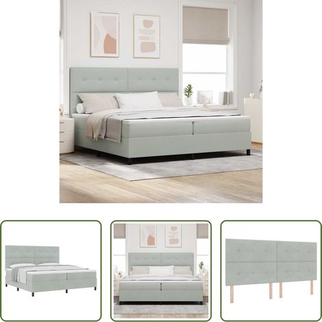 Holzrahmen - Boxspringbett mit Matratze Hellgrau 200 x 200 cm Samt (1/5)