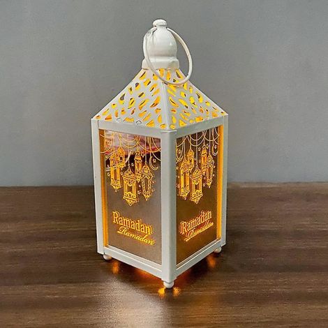 Lanterne Ramadhan Carrée Élégante Lumière LED Eid Mubarak Suspension Intérieure Maison Fête Dorée 30 cm (1/5)