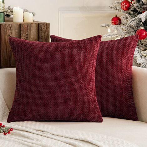 Weinroter Sofakissenbezug 45 x 45 cm, 2er-Set, dicker Chenille-Nadelstrick, ideal für Schlafzimmer oder Wohnzimmer