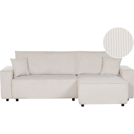 Sofá cama esquinero de pana blanco crema función extraíble respaldo tapizado con cojines adicionales izquierda Abacka (1/5)
