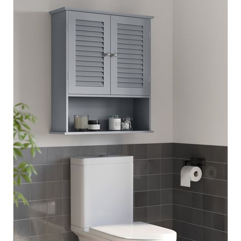 Vasagle – Armoire murale de salle de bain – Étagère réglable – Double porte – Dimensions 20 x 60 x 70 cm – Panneaux MDF gris mystique