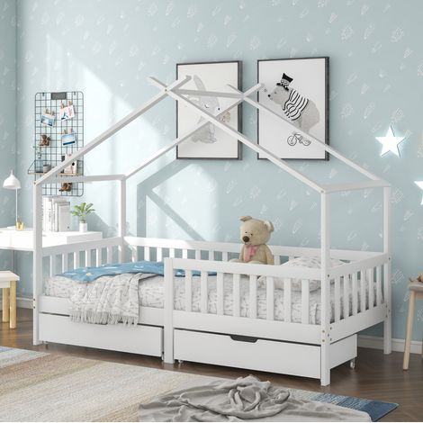 Bett Schlafbett Stauraum 90x200 Massivholz Weiß OKMYHOME (1/5)