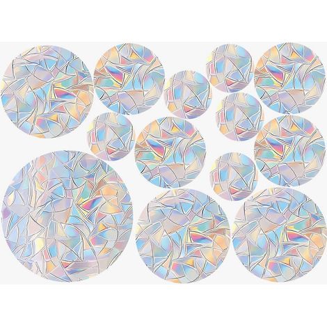 Lot de 3 autocollants attrape-soleil ronds décoratifs pour fenêtres, anti-collision-30.00X22.00X0.10CM-Silver (1/3)