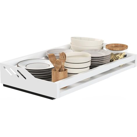 Tiroir Coulissant Cuisine,Extensible Tiroir Telescopique,Blanc 30-60cm Organiseurs de Tiroirs de CuisineSans Percage Rangement PlacardRangement Coulissant Placard Cuisine (1/5)