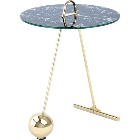 Tavolino di design Pendulum in oro e vetro effetto marmo nero (1/3)