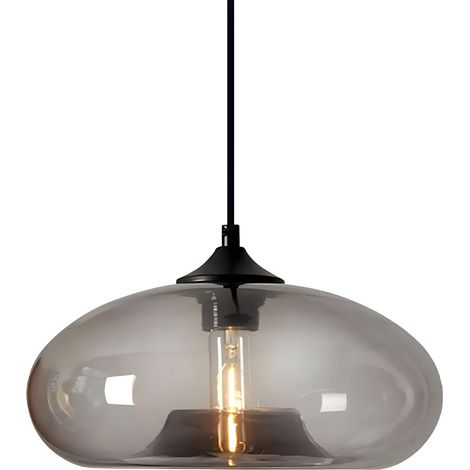 Suspension Luminaire Industriel Vintage avec Abat-Jour en Verre Soufflé 28cm - Lampe Suspendue Plafond E27 pour Cuisine, Salon & Salle à Manger (Gris) (1/5)