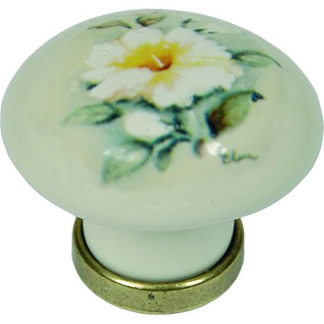 Pomoli tondi in porcellana avorio decoro giglio Ø31x26h mm - METAL STYLE - 5 pz