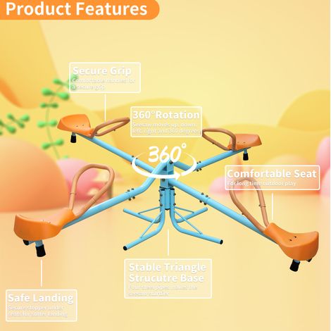 Bascule extérieure pour enfants 4 places 182,88 cm en acier inoxydable bleu et orange antidérapant (1/5)