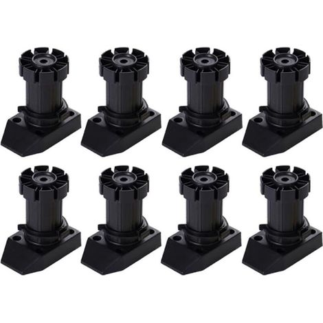 Lot de 8 pieds d'armoire, hauteur réglable de 50 à 70 mm, pieds réglables en plastique, pour armoires de cuisine et de salle de bain Noir