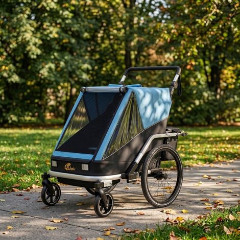 Rimorchio bici per bambini 2 posti 2 in 1 pieghevole, schienale regolabile, blu DESVIAE (1/5)