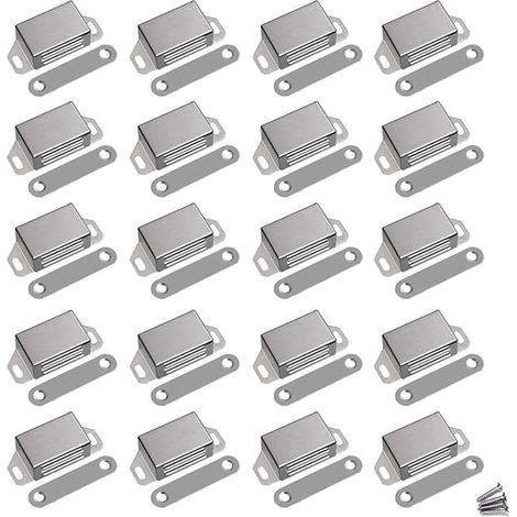 Lot de 10 verrous magnétiques robustes en acier inoxydable de 13,6 kg (30 lb) pour portes de placards de cuisine, armoires et tiroirs (5,3 cm, argent) (1/4)