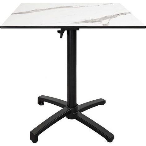 Table terrasse pliable en Compact HPL décor marbre blanc 70 x 70 (1/4)