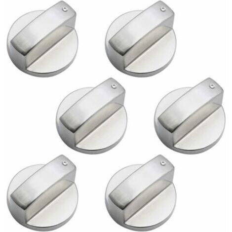 mm gas knobs, universal metal control knobs, silver gas stove knobs for ovens and gas hobs, 6 pieces