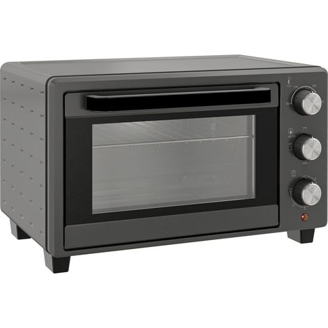 Mini‑four de table gris 21 L 1400 W, 3 modes de cuisson, température 100‑230 °C, minuteur 0‑60 min, pizza 25 cm / 4 tranches pain, grille‑plat‑poignée‑bac à miettes, accessoires lavables en machine (1/5)