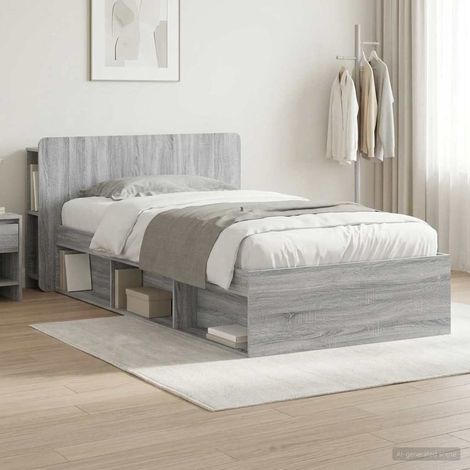 Cadre de lit avec rangement en bois d’ingénierie gris Sonoma pour matelas 75 x 190 cm - PANGIVO (1/5)