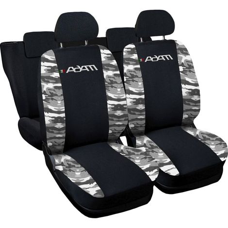 Lupex shop - Coprisedili Auto Compatibili per Adam, Made In Italy, anteriori e posteriori con copri poggiatesta incluso, tessuto poliestere, Nero - Mimetico Chiaro