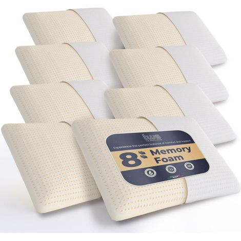 The White Stone Ensemble de 8 Oreillers en Memory Foam 40 x 70 cm Hauteur 11 cm Oreillers Cervicaux Hypoallergéniques, Ergonomiques et Respirants Fonction Antisuffocation et Rafraîchissante