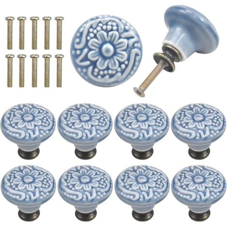 Lot de 10 boutons en céramique, boutons de porte d'armoire vintage 34 mm, ensemble de boutons de commode, (B) (1/5)