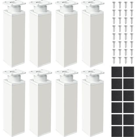 Juego de 8 patas ajustables para muebles de 40 x 40 x 150 mm - Patas cuadradas blancas para muebles de metal y plástico - Patas metálicas regulables en altura - Patas para armarios - Extensiones para (1/5)