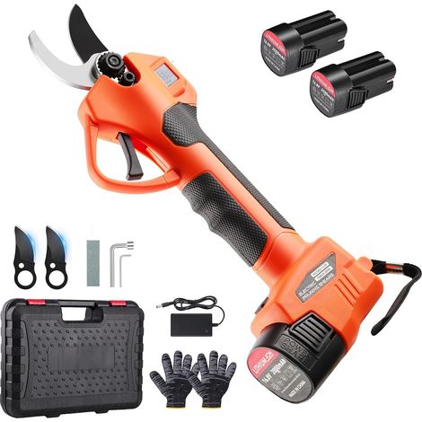 Sécateur électrique sans fil 35 mm, lame SK5, 2×2000 mAh, 0,95 kg  35 mm + ouverture 25 mm moteur sans balais 2×2000 mAh + indicateur kit 2 lames, gants—verger/vignes (1/5)