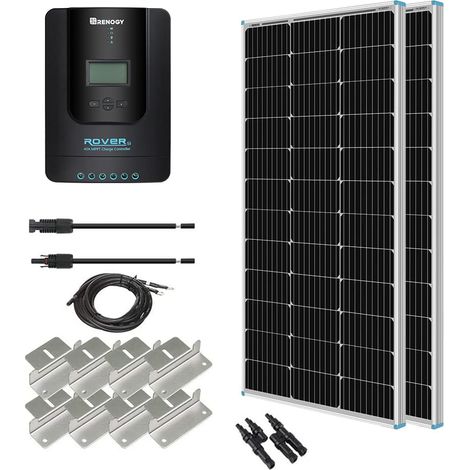Renogy 200W 12V Pannello Monocristallino Starter 40A Rover MPPT Controller/Montaggio Z Staffe/Vassoio Cavo/Kit Adattatore, Ricarica Solare RV, Barche, Sistema Off-Grid (1/5)