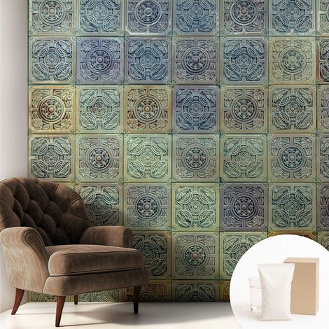 Papier peint intissé mural avec imprimé pour décoration pour salon pour chambre à coucher pour entrée Carreaux géométriques 250x250 cm (1/5)