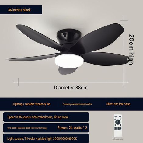 Ventilateur plafond LED avec pales noires 36 pouces 88 cm, ventilateur de plafond moderne silencieux avec éclairage pour maison salon chambre bureau, Glacières à moindre coût, 1 pièce, Noir (1/5)