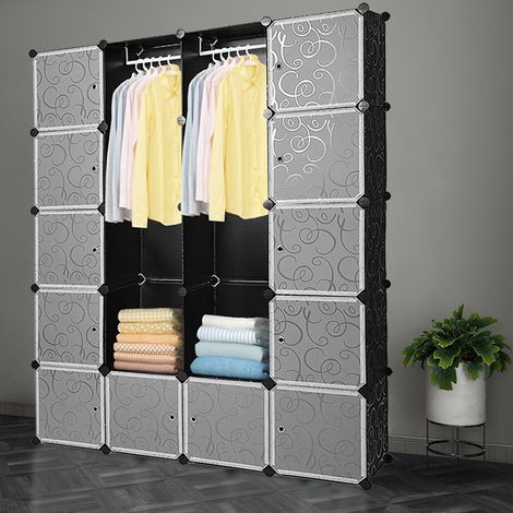 Randaco H.180cm Armoire de Rangement pour Vêtements Chaussures Jouets, Meuble Rangement en Plastique - 20 cubes, Noir (1/5)