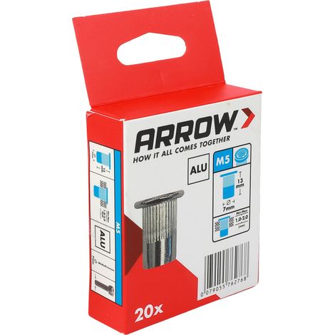 Arrow Blindnietmutter Typ RN Ø 7 x 13 mm mit M5 Gewinde Aluminium 20 Stück (1/2)