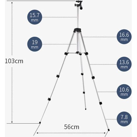 Teleskopstativ für Laser-Nivelliergerät, drehbare Kreuzlaser-Wasserwaage, Baulinienlaser-Nivelliergerät kompatibel mit Dewalt und Makita, silberfarben, einteilig (1/3)