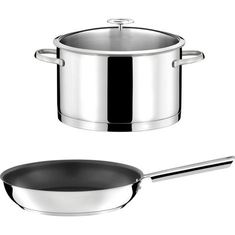 Elysée - 1 faitout inox 24cm avec couvercle et 1 poêle 28 cm revêtement céramique