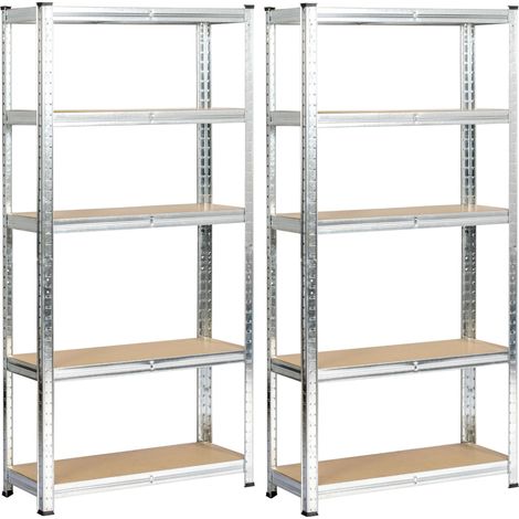 Set 2 x AKORD Scaffale garage in metallo acciaio zincato 5 ripiani in colore legno per carichi fino a 875kg 70x30x154 cm (1/5)