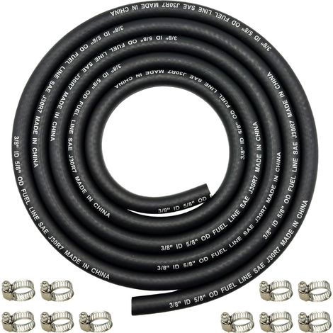 10mm Braided Fuel Hose 9.5mm 3/8" Fuel Hose 2.4M Petrol Hose with 10pcs Braided Rubber Hose Clamps for Automobile Boat Generators (1/5)