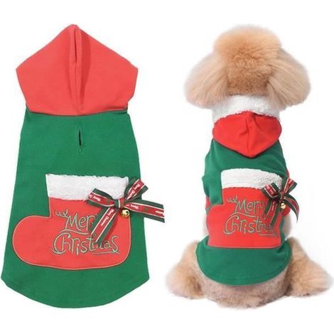Pull pour chien - Sweatshirt à capuche d'hiver - Vêtements de Noël - Rouge et vert (1/4)