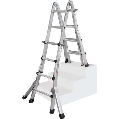 Iller Teleskopleiter, beidseitig begehbar mit Dreiecksausleger, 4x5 Sprossen und 6,0m AH (1/2)