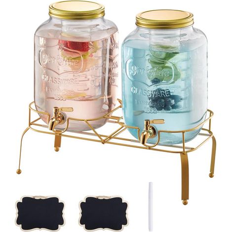 Distributeur de Boissons en Verre Service Jus et Eau 2x8L avec Robinet Support Métal Buffet Café (1/5)